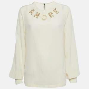 Pre Owned Dolce & Gabbana Cream Amore Silk Blouse M