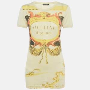 Pre Owned Dolce & Gabbana Yellow Printed Cotton Crew Neck T-Shirt S