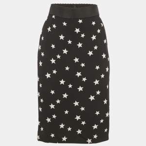 Pre Owned Dolce & Gabbana Black Star Print Silk Knee-Length Skirt M