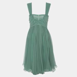 Pre Owned Dolce & Gabbana Green Pleated Chiffon Midi Dress S