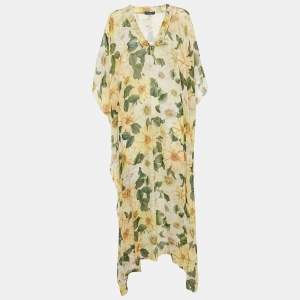 Pre Owned Dolce & Gabbana Multicolor Camellia Print Silk Kaftan Dress M