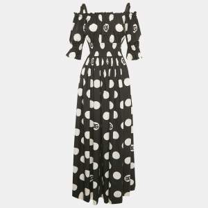 Pre Owned Dolce & Gabbana Black Polka Dot Cotton Maxi Dress XS
