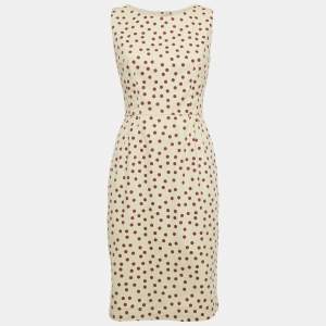 Pre Owned Dolce & Gabbana Cream Polka Dotted Cotton Sleeveless Short Dress M