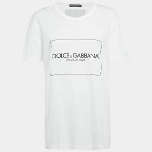 Pre Owned Dolce & Gabbana White Logo Print Jersey T-Shirt M