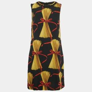 Pre Owned Dolce & Gabbana Black Printed Crepe Mini Dress M