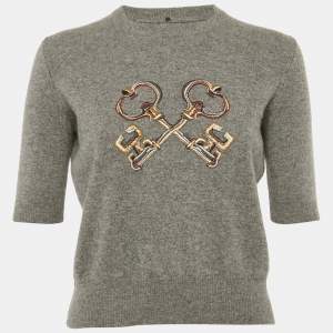 Pre Owned Dolce & Gabbana Grey Embroidered Cashmere Sweater S