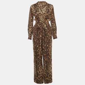 Pre Owned Dolce & Gabbana Brown Leopard Print Silk Jumpsuit S