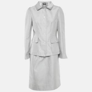 Pre Owned Dolce & Gabbana Grey Cotton Blend Blazer & Skirt Set M