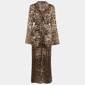 مملوكة مسبقًا Dolce & Gabbana Brown Leopard Print Silk Shirt and Trousers Set M/L