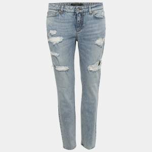 Pre Owned Dolce & Gabbana Light Blue Distressed Denim Jeans M Waist 31"