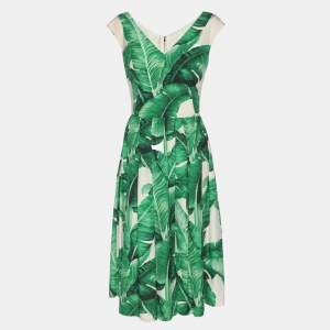 Pre Owned Dolce & Gabbana Banana Leaf Print Cotton Poplin Dress M