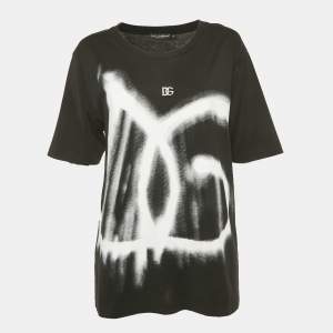 Pre Owned Dolce & Gabbana Black Graffiti Logo Oversized T-Shirt XS 