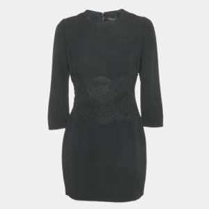 Pre Owned Dolce & Gabbana Black Crepe Lace Detail Mini Dress L