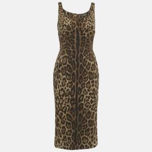 Pre Owned Dolce & Gabbana Brown Leopard Print Silk Midi Dress M