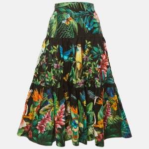 Pre Owned Dolce & Gabbana Black Jungle Print Cotton Midi Skirt L
