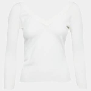 Pre Owned Dolce & Gabbana White Knit V-Neck Crop Sweatshirt S