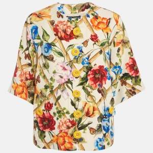 Pre Owned Dolce & Gabbana Cream Floral Printed Crepe Button Front Jacket S