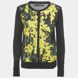 Pre Owned Dolce & Gabbana Black Floral Jacquard Cotton Cardigan L