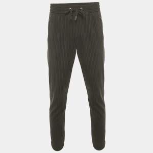 Pre Owned Dolce & Gabbana Black Pinstripe Jersey Jogger Pants L