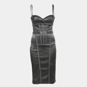 Pre Owned Dolce & Gabbana Black Satin Corset Midi Dress M