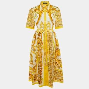 Pre Owned Dolce & Gabbana Yellow Majolica Print Cotton Maxi Dress XL