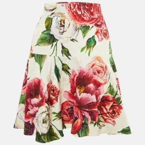 Pre Owned Dolce & Gabbana White Floral Jacquard Cotton & Silk Mini Skirt S