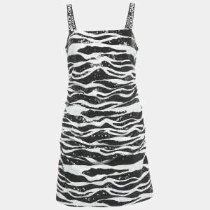 Pre Owned Dolce & Gabbana Monochrome Zebra Pattern Sequinned Mini Dress M