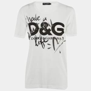 Pre Owned Dolce & Gabbana White I Have a Beautiful Life Cotton Crew Neck T-Shirt M 