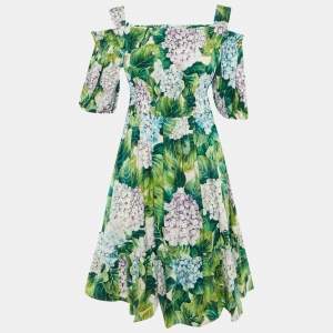 Pre Owned Dolce & Gabbana Green Hydrangea Print Cotton Midi Dress M