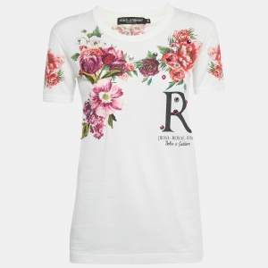 Pre Owned Dolce & Gabbana White Embellished Printed Cotton T-Shirt XS 