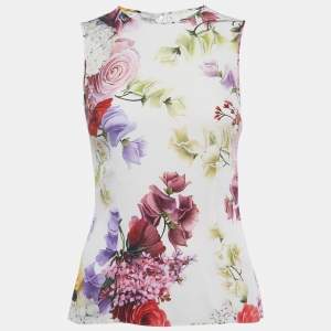 Pre Owned Dolce & Gabbana White Floral Print Silk Sleeveless Top S 