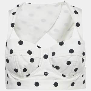 Pre Owned Dolce & Gabbana White Polka Dots Print Cotton Crop Top M