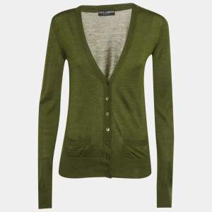 Pre Owned Dolce & Gabbana Olive Green Wool Blend Cardigan M