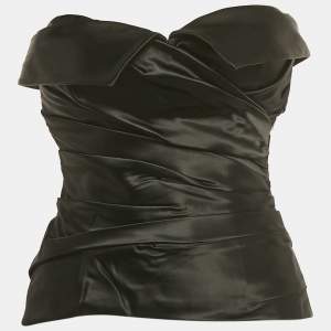 Pre Owned Dolce & Gabbana Black Satin Ruched Strapless Corset Top S