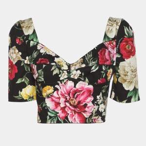 Pre Owned Dolce & Gabbana Black Multicolor Floral Print Cotton Off Shoulder Cropped Top S