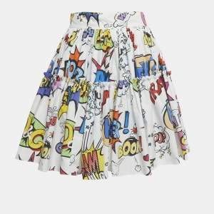 Pre Owned Dolce & Gabbana White Comic Print Poplin Tiered Mini Skirt S