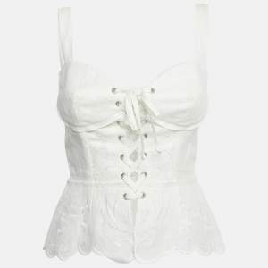 Pre Owned Dolce & Gabbana White Embroidered Linin Blend Lace-Up Corset S