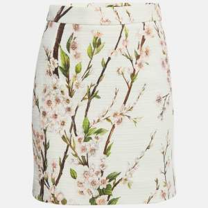 Pre Owned Dolce & Gabbana White Floral Print Tweed Mini Skirt M