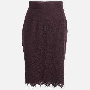 Pre Owned Dolce & Gabbana Plum Lace Midi Skirt M