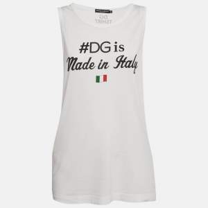 Pre Owned Dolce & Gabbana White #DG Print Jersey Tank Top XS