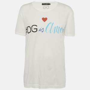 Pre Owned Dolce & Gabbana White DG Print Jersey T-Shirt S