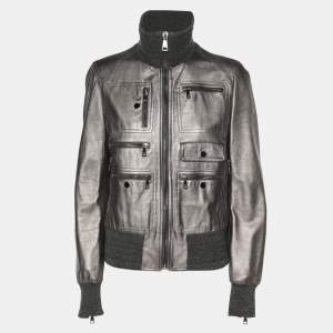 مملوكة مسبقًا Dolce & Gabbana Metallic Leather and Wool Zip Jacket S