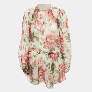Pre Owned Dolce & Gabbana Pink Floral Print Silk Crystal Embellished Tunic M