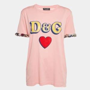 Pre Owned Dolce & Gabbana Pink Logo Print Jersey Crewneck T-Shirt M
