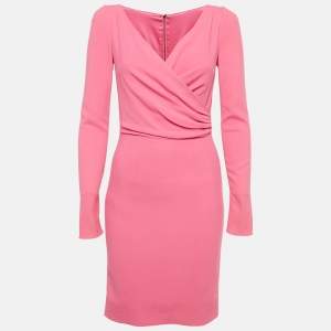 Pre Owned Dolce & Gabbana Pink Crepe Crossover Neck Mini Dress S