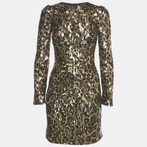 Pre Owned Dolce & Gabbana Gold/Black Sequin Mini Dress S