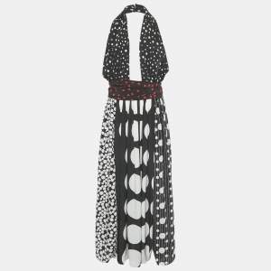 Pre Owned Dolce & Gabbana Black/White Polka Dot Print Silk Halter Neck Maxi Dress M