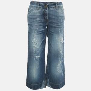 Pre Owned Dolce & Gabbana Blue Distressed Denim Capri Jeans M/Waist 32"