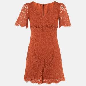 Pre Owned Dolce & Gabbana Burnt Orange Lace Mini Dress S