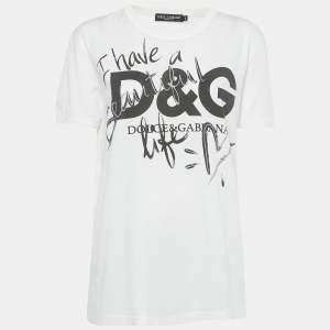 Pre Owned Dolce & Gabbana White Printed Cotton T-Shirt S 